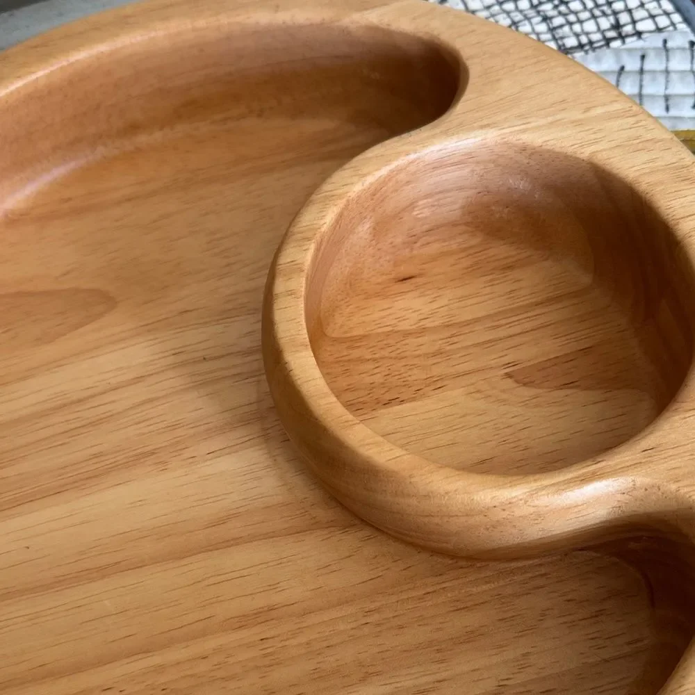 Crate&Barrel Natural Wood Serving Tray with White Bowl